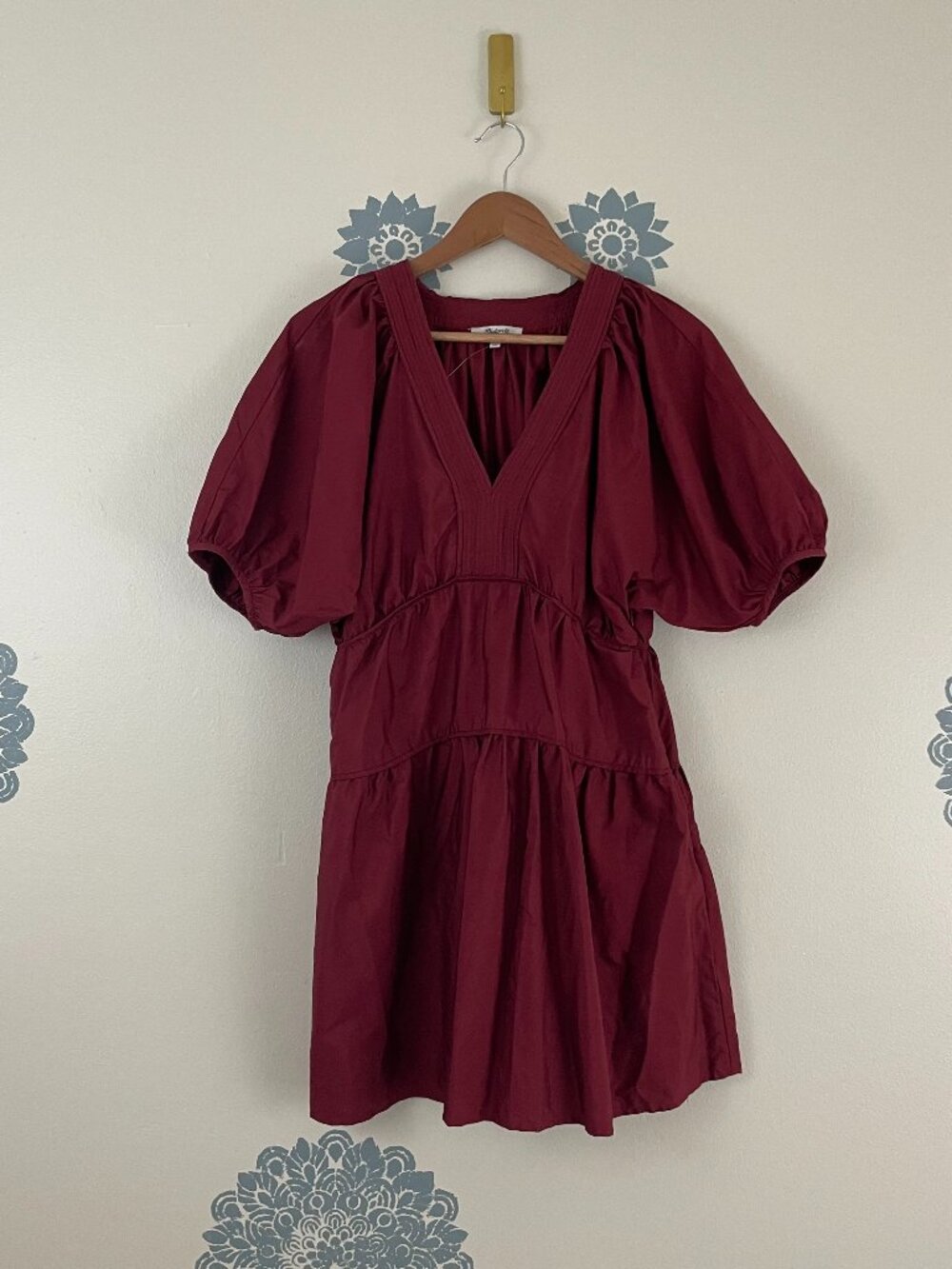 Madewell Puff Sleeve Mini Dress in Poplin Claret Red Size Small